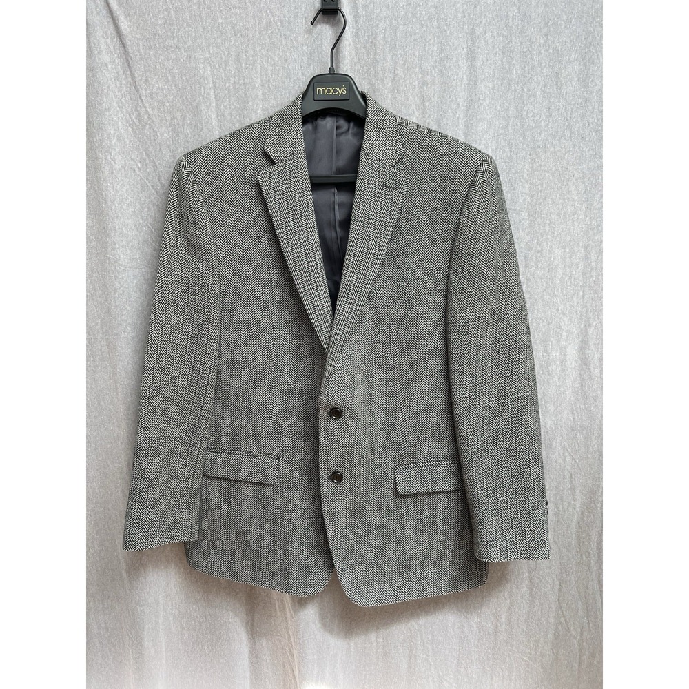Lauren Ralph Lauren Gray Herringbone Blazer Mens 44R 100% Wool Blazer and Vest